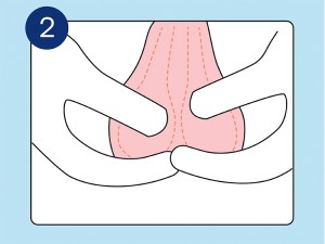 Illustration wie man die Hoden einzeln abtastet