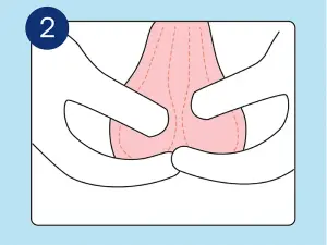 Illustration wie man die Hoden einzeln abtastet
