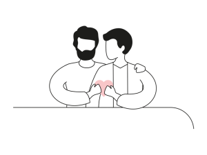 Illustration zweier Männer mit einem Herz