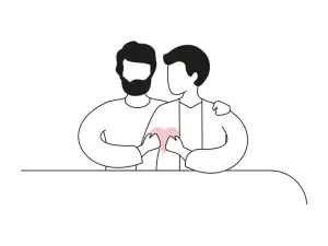 Illustration zweier Männer mit einem Herz