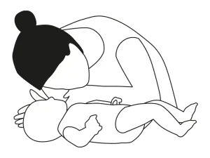 Illustration einer Person die die Atemwege bei einem Baby kontrolliert