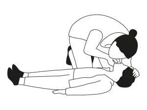 Illustration einer Person die die Atemwege bei einem Kind kontrolliert