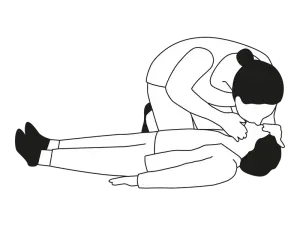 Illustration einer Person die ein Kind beatmet