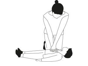 Illustration einer Person die eine Herzdruckmassage bei einem Kind durchführt