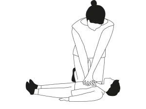 Illustration einer Person die eine Herzdruckmassage bei einem Kind durchführt