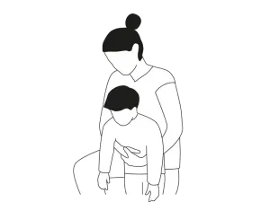 Illustration einer Person die den Heimlich-Handgriff bei einem Kind durchführt