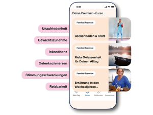 Darstellung eines Smartphones mit Beispielen aus der femfeel-App