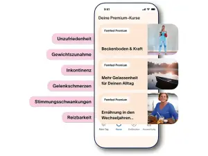 Darstellung eines Smartphones mit Beispielen aus der femfeel-App