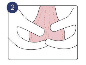 Schritt 2: Hoden einzeln abtasten mit Zeige- und Mittelfinger. | Pronova BKK