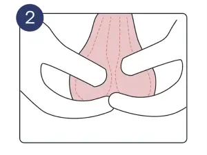 Schritt 2: Hoden einzeln abtasten mit Zeige- und Mittelfinger. | Pronova BKK